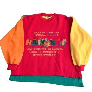 Vtg 1980s NAF NAF France Colorblock Sweatshirt Oversized Small